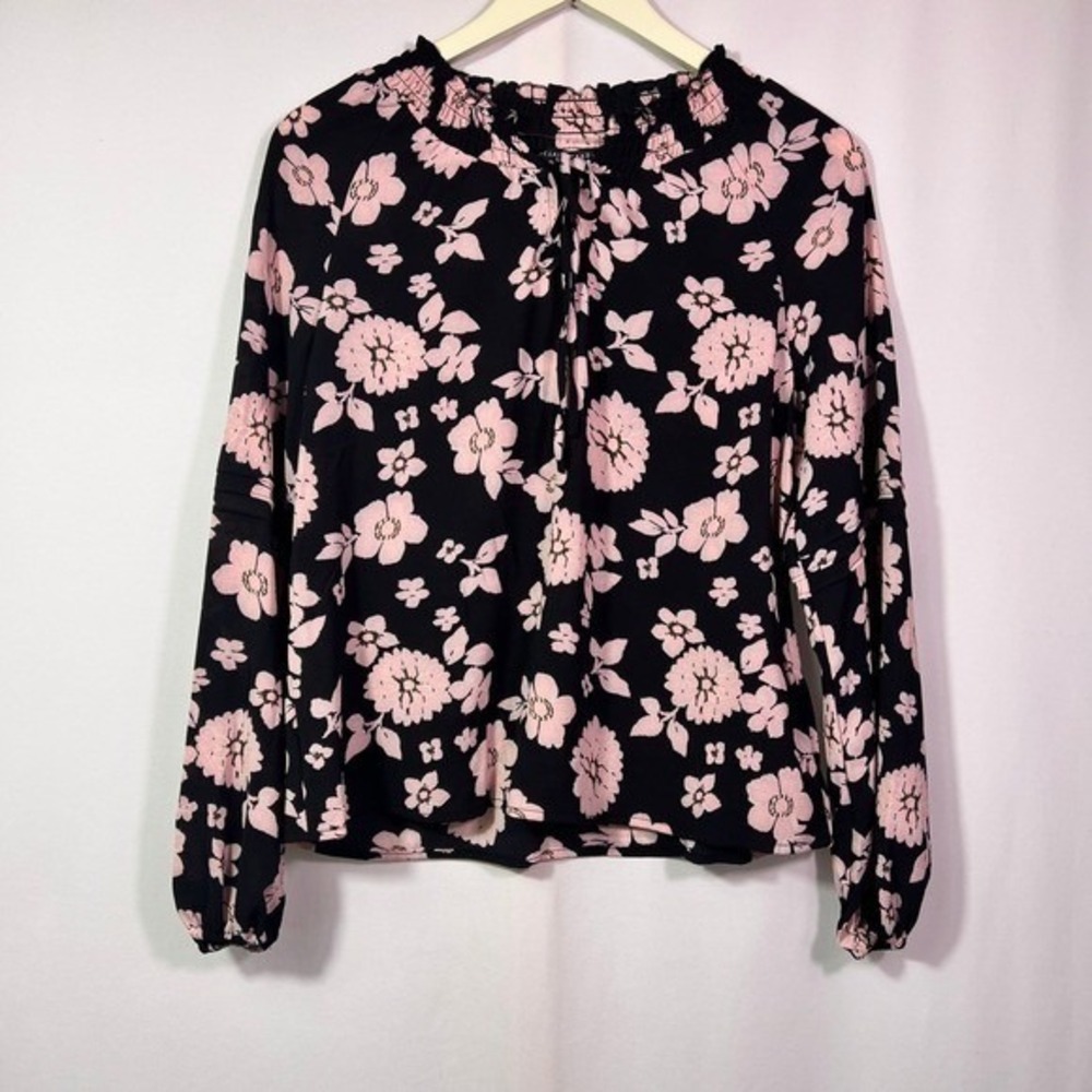Social Standard by Sanctuary Tallie Peasant Top S Black Pink Floral Boho Blouse